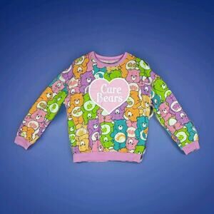 Care Bears Sweater Womens Small Hybrid Pullover Cartoon Rainbow Pastel Top Cute